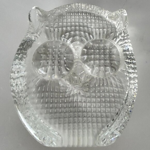 Crystal Owl Swedish Konst Glashyttan Urshult Clear Paperweight - Picture 10 of 10